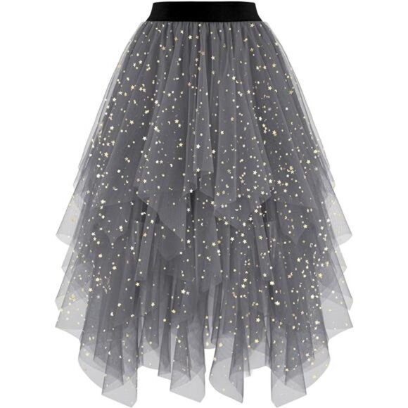 Women's Tulle Skirts High Low Dark Gray Sequin - Picture 1 of 4